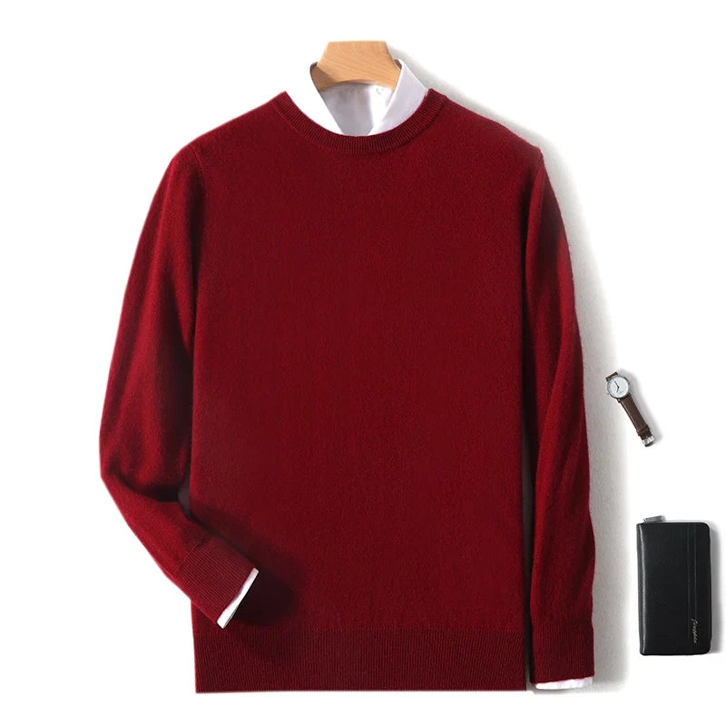 Herren Rundhals Pullover Langarm Feinstrick Basic