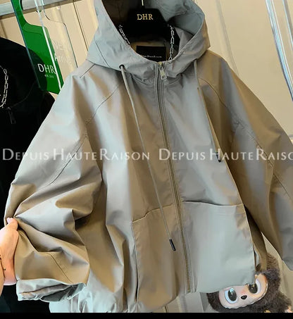 Leichte Kapuzenjacke Damen Reißverschluss Lockerer Schnitt