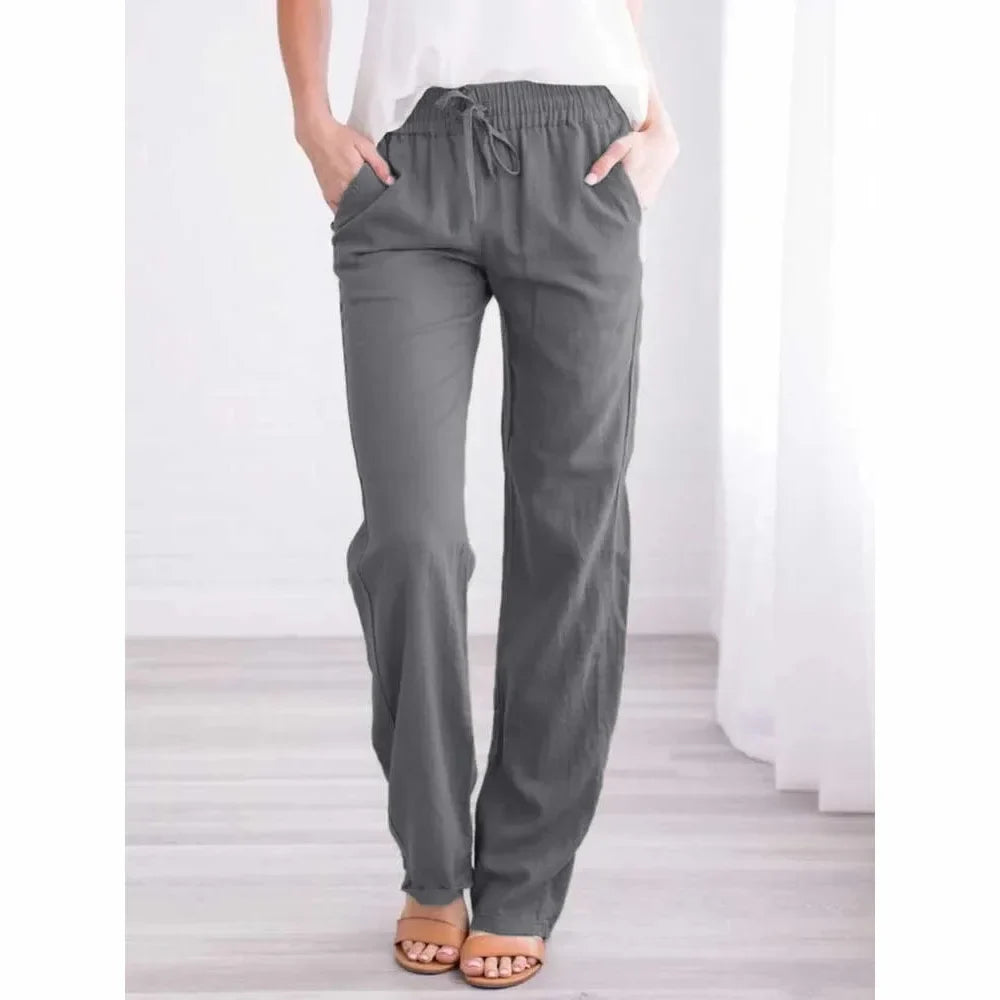 Damen Freizeithose mit weitem Bein, Kordelzug und elastischem Bund