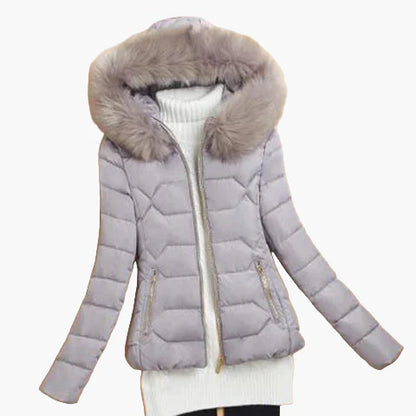 Damen Winter Steppjacke mit Kapuze und Fellkragen – Modische warme Outdoorjacke