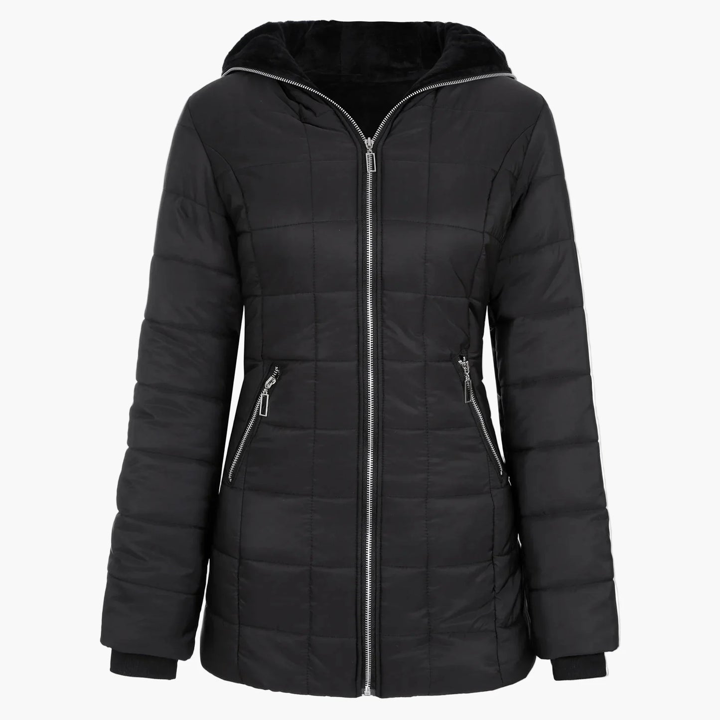 Damen Winter Steppmantel mit Kapuze und Fleecefutter – Modischer Outdoor-Parka für kalte Tage