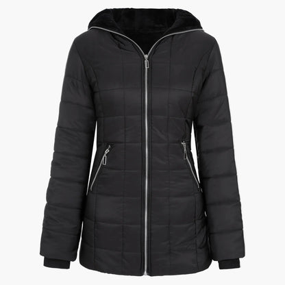Damen Winter Steppmantel mit Kapuze und Fleecefutter – Modischer Outdoor-Parka für kalte Tage