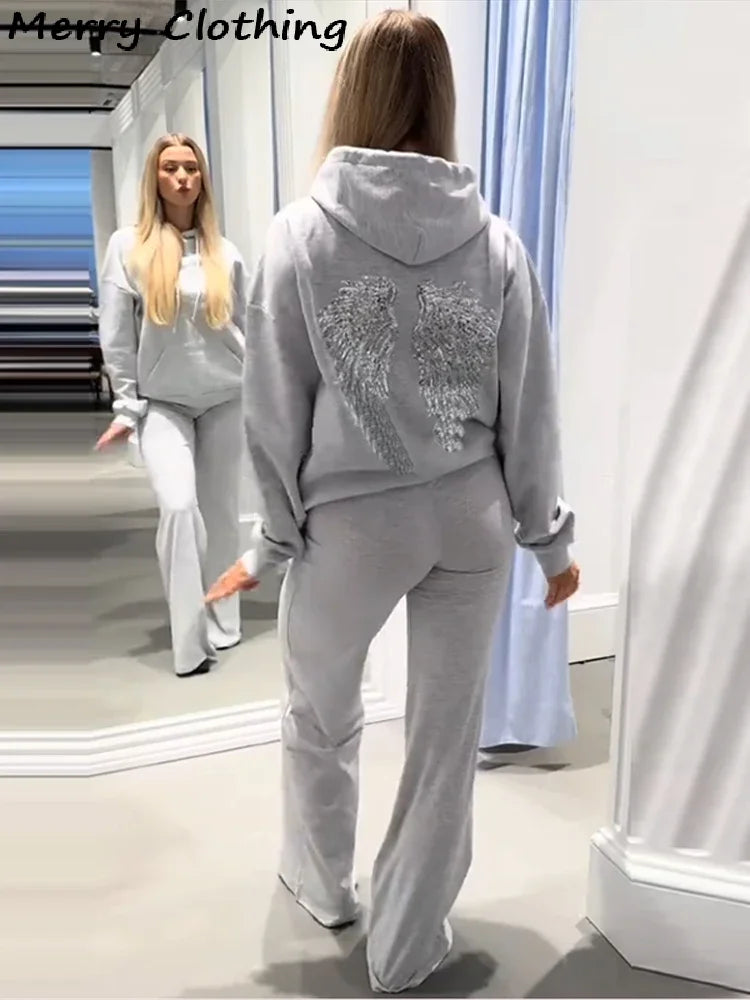 Glitzer Flügel Hoodie Damen Kapuzenpullover