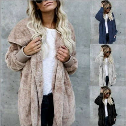 Damen Kuscheliger Teddyfell Cardigan Langarm Offene Vorderseite
