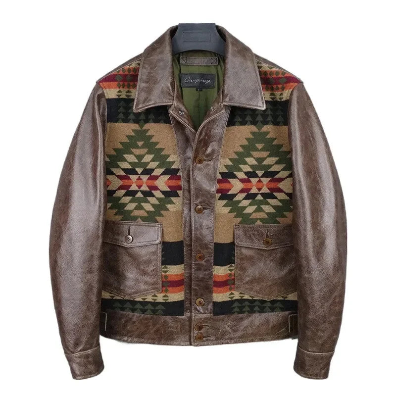 Herren Jacke im Western-Stil mit geometrischem Muster, Umlegekragen und Taschen