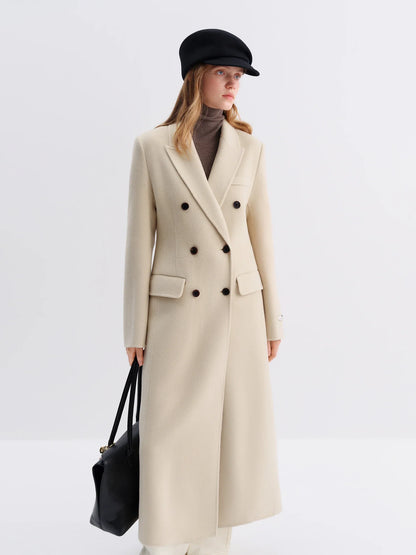 Damen Langer Mantel Doppelreiher Reverskragen Herbst Winter