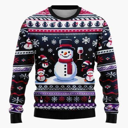 Herren & Kinder Weihnachtspullover – Lustiger Santa & Schneemann, Winterlicher 3D Ugly Christmas Sweater
