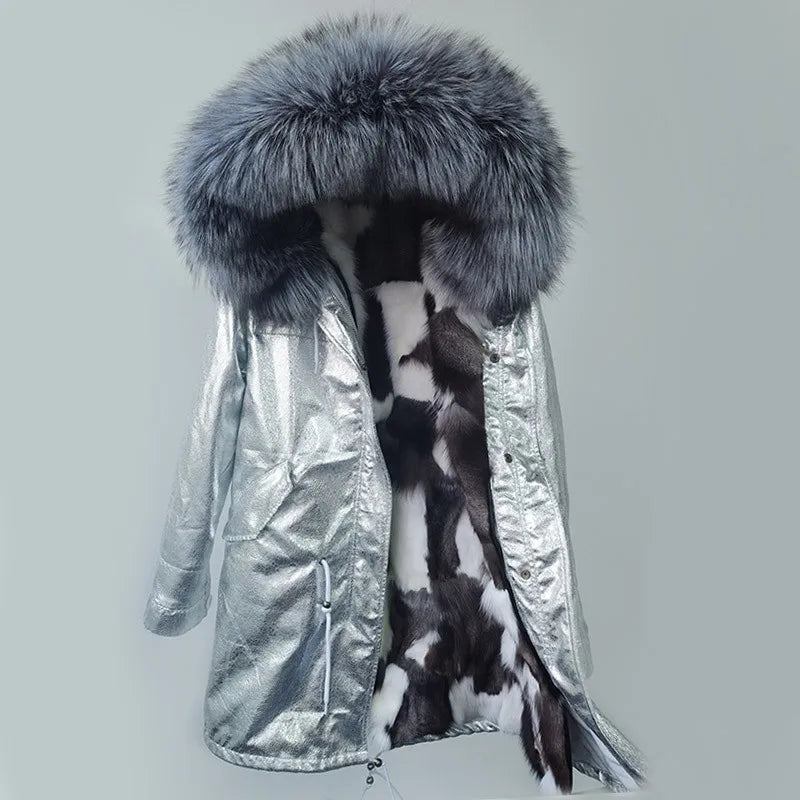 Damen Winterparka mit Kapuze & Pelzimitat-Futter in Rosa