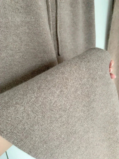 Damen Strickhose Weites Bein Hoher Bund mit Kordelzug