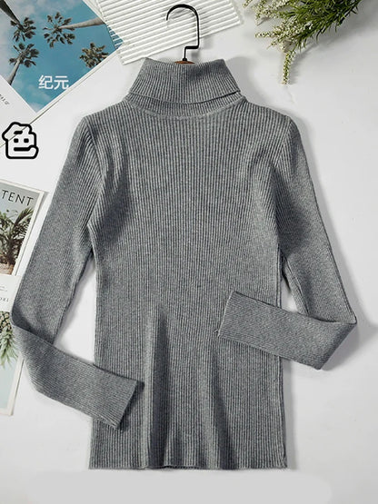 Gerippter Damen Rollkragenpullover Langarm Slim Fit