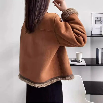 Damen Shearling-Jacke im Vintage-Stil für Herbst und Winter – Modische Kuscheljacke für Alltag und Freizeit