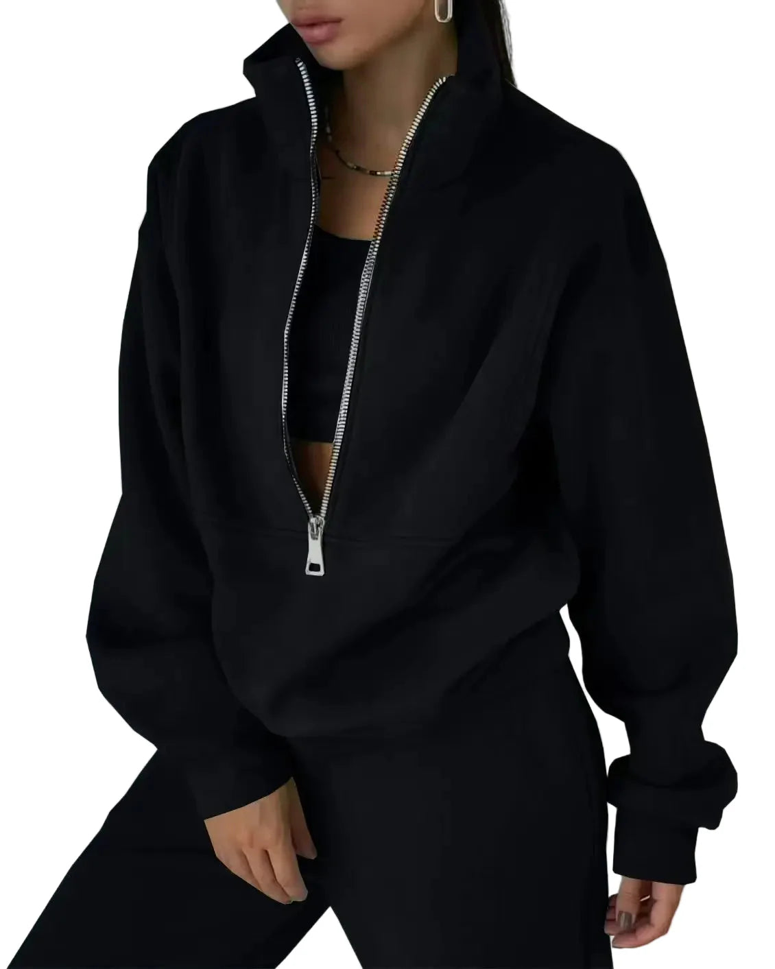 Damen Freizeit Trainingsanzug mit Reißverschluss – Bequemer Zweiteiler für Alltag und Sport