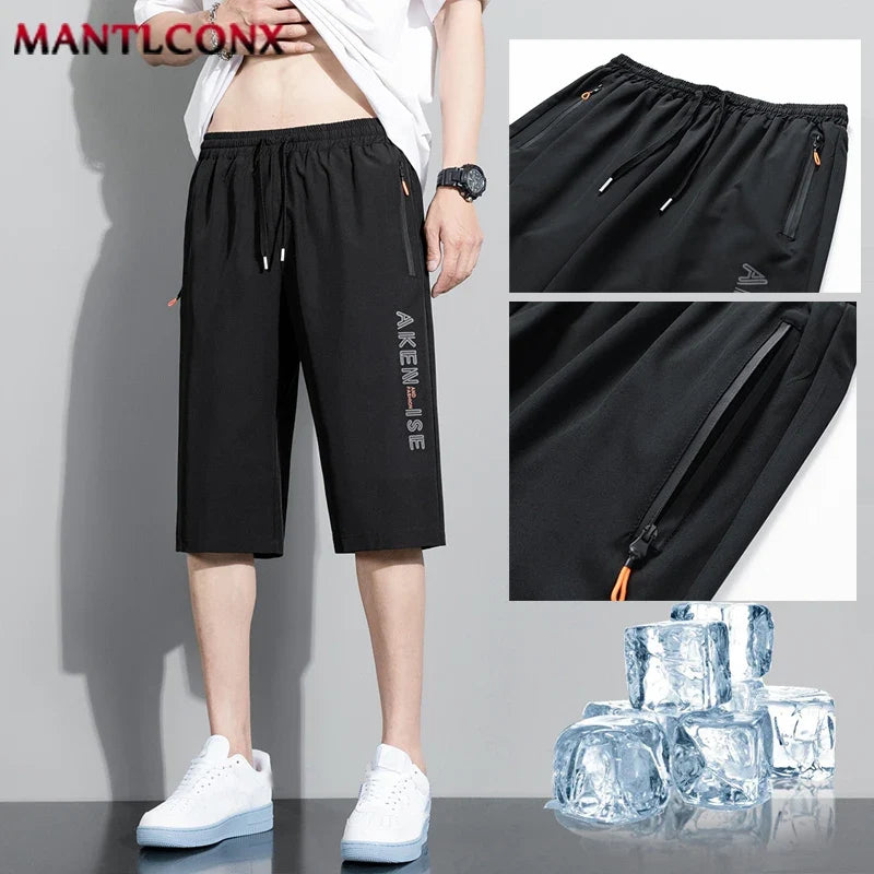 Herren Caprihose Sporthose Jogginghose Dunkelgrau mit Reißverschlusstaschen