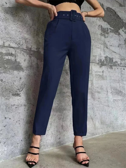 Damen Stoffhose mit hohem Bund, geradem Bein & Gürtel