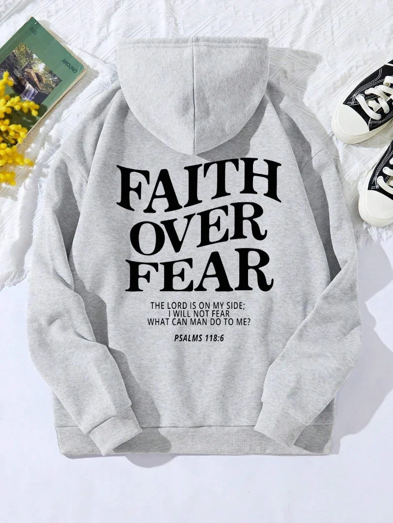 Hoodie mit Kapuze und "Faith Over Fear" Druck, lockere Passform