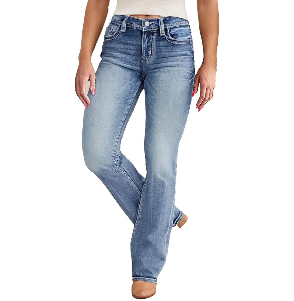 Damen Jeans Bootcut Hellblau mit Waschung