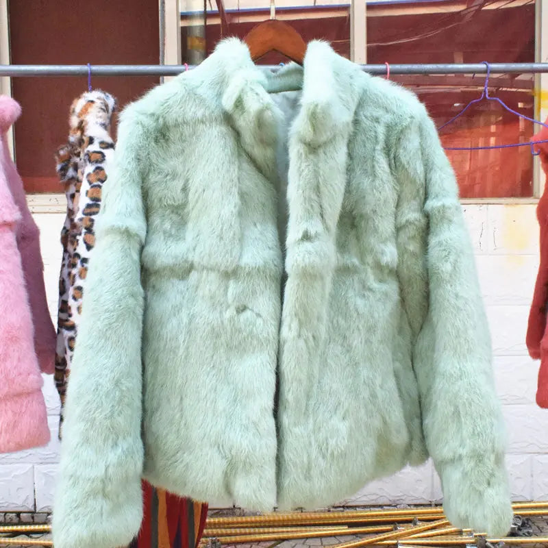 Damen Kurzmantel aus Kunstfell mit Stehkragen luxuriöse Winterjacke