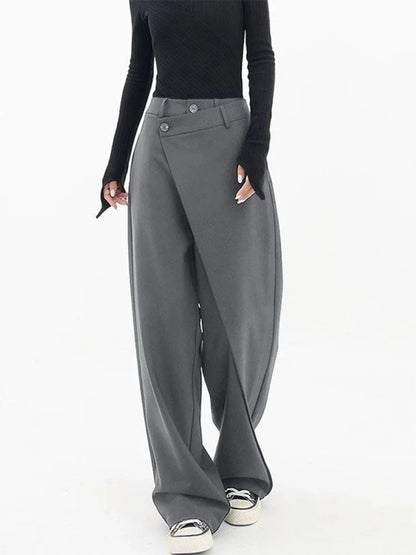 Schwarze Hose mit Wickeldesign, weitem Bein und Knopfverschluss