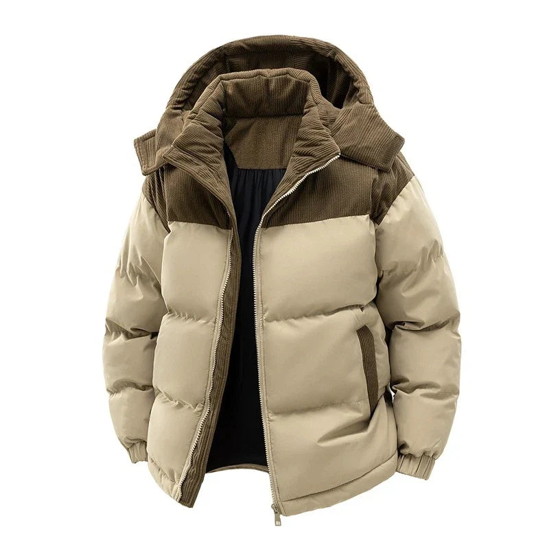 Unisex Winter Steppjacke mit Kapuze, Kontrastmaterial, Gesteppt