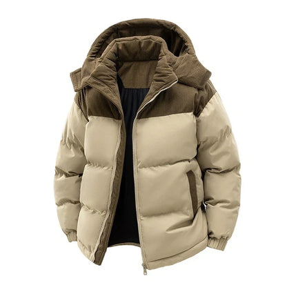 Unisex Winter Steppjacke mit Kapuze, Kontrastmaterial, Gesteppt