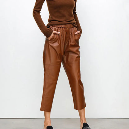Damen Hose elastischer Bund Knöchellang Schwarz