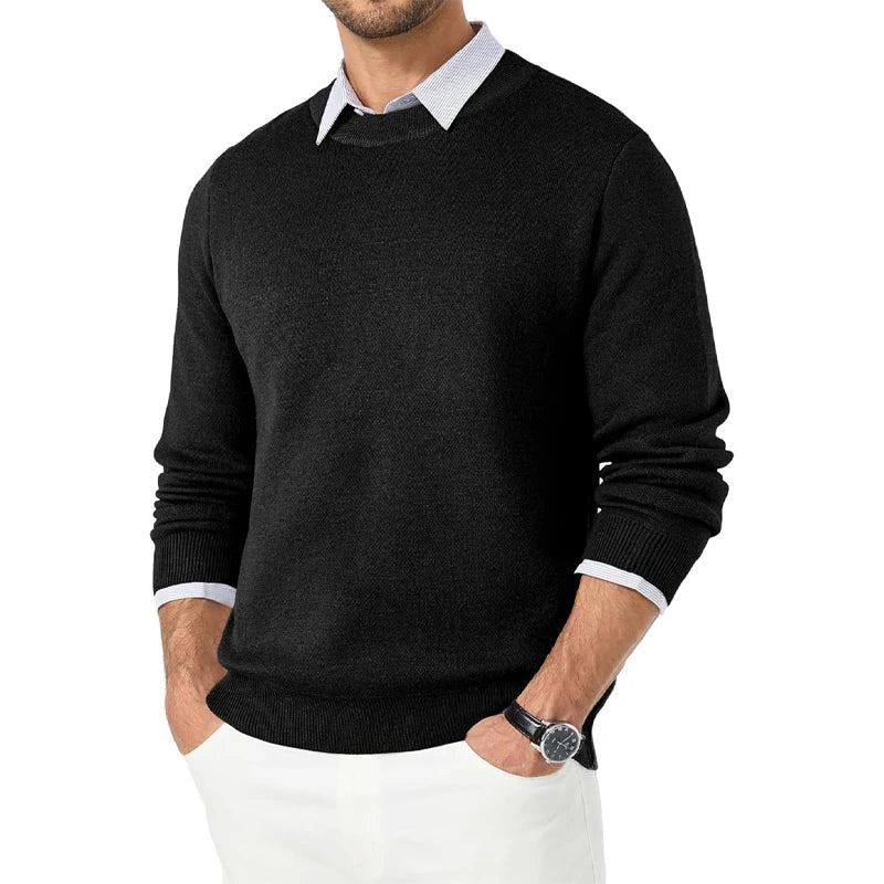 Herren Rundhals Pullover Langarm Basic Strickpullover für Männer