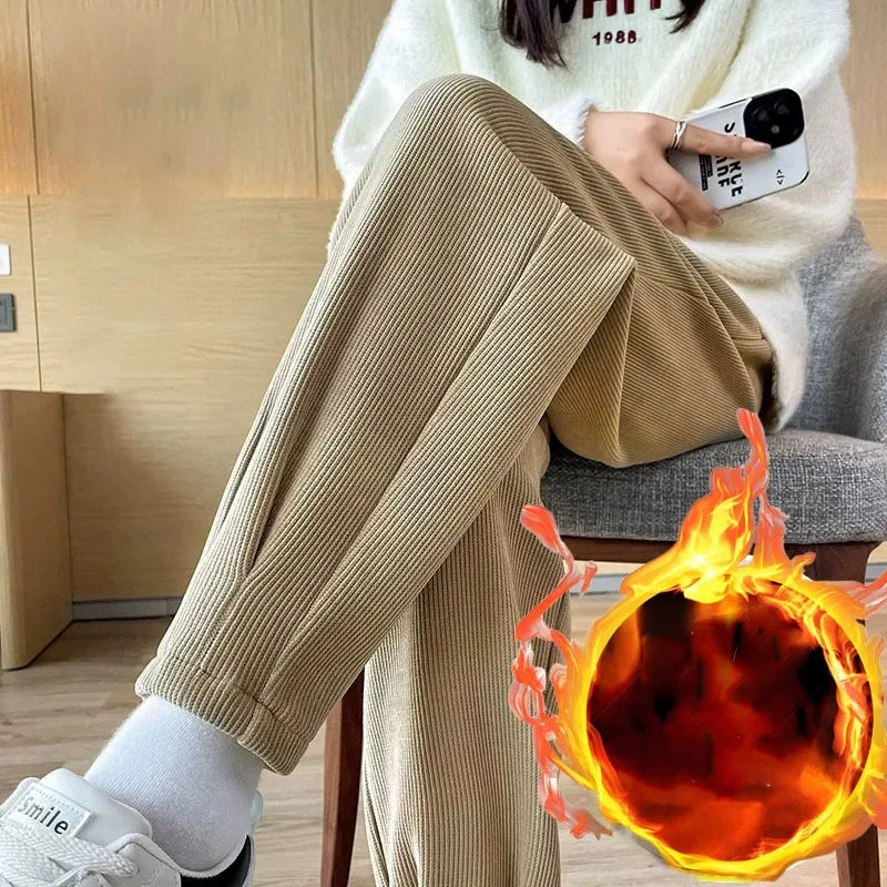 Damen Cordhose gefüttert mit Plüsch weites Bein Beige