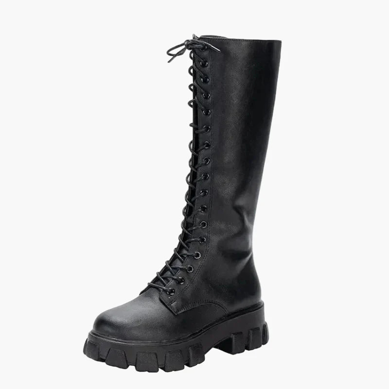 Damen Kniehohe Schnürstiefel mit Plateau – Trendige Chunky Boots für Alltag und Streetstyle