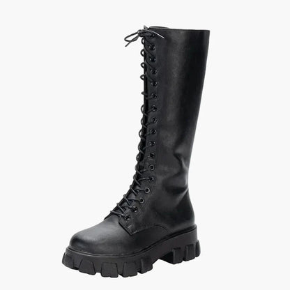 Damen Kniehohe Schnürstiefel mit Plateau – Trendige Chunky Boots für Alltag und Streetstyle