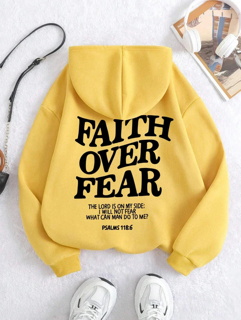 Hoodie mit Kapuze und "Faith Over Fear" Druck, lockere Passform