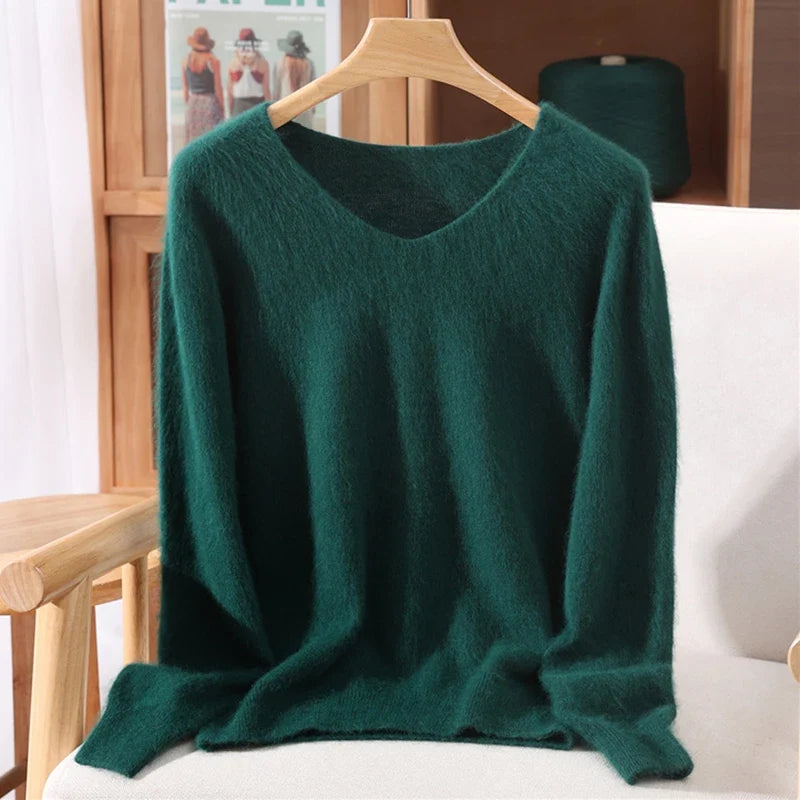 Damen Pullover V-Ausschnitt Langarm Weiches Material