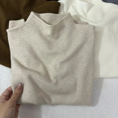 Damen Strickpullover Halbkragen Langarm Basic Oberteil