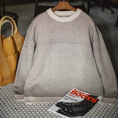 Herren Rundhals Pullover Offen Gestrickt Beige