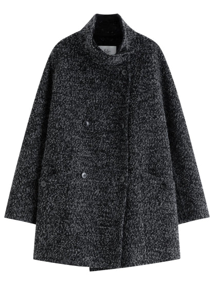 Kurzer Tweed-Mantel Damen Zweireihig Anthrazit