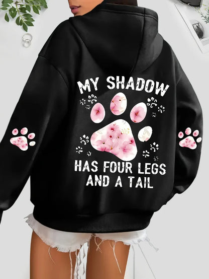 Damen Hoodie mit Kapuze und Blumen Pfotenabdruck Print
