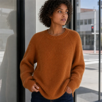 Damen Oversize Rippstrick Pullover Rundhals