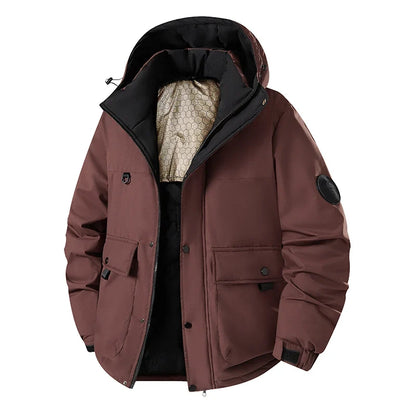 Herren Winterjacke mit Kapuze und Taschen Wasserdichter Kurzmantel