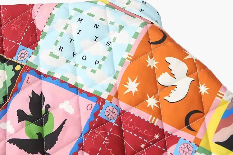 Damen Steppjacke im Patchwork-Stil für Streetwear und Freizeit