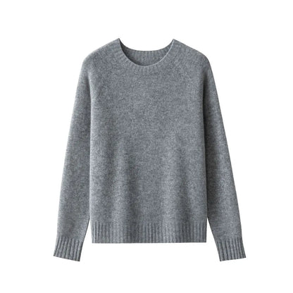 Damen Pullover Rundhals Langarm Strickpullover Einfarbig
