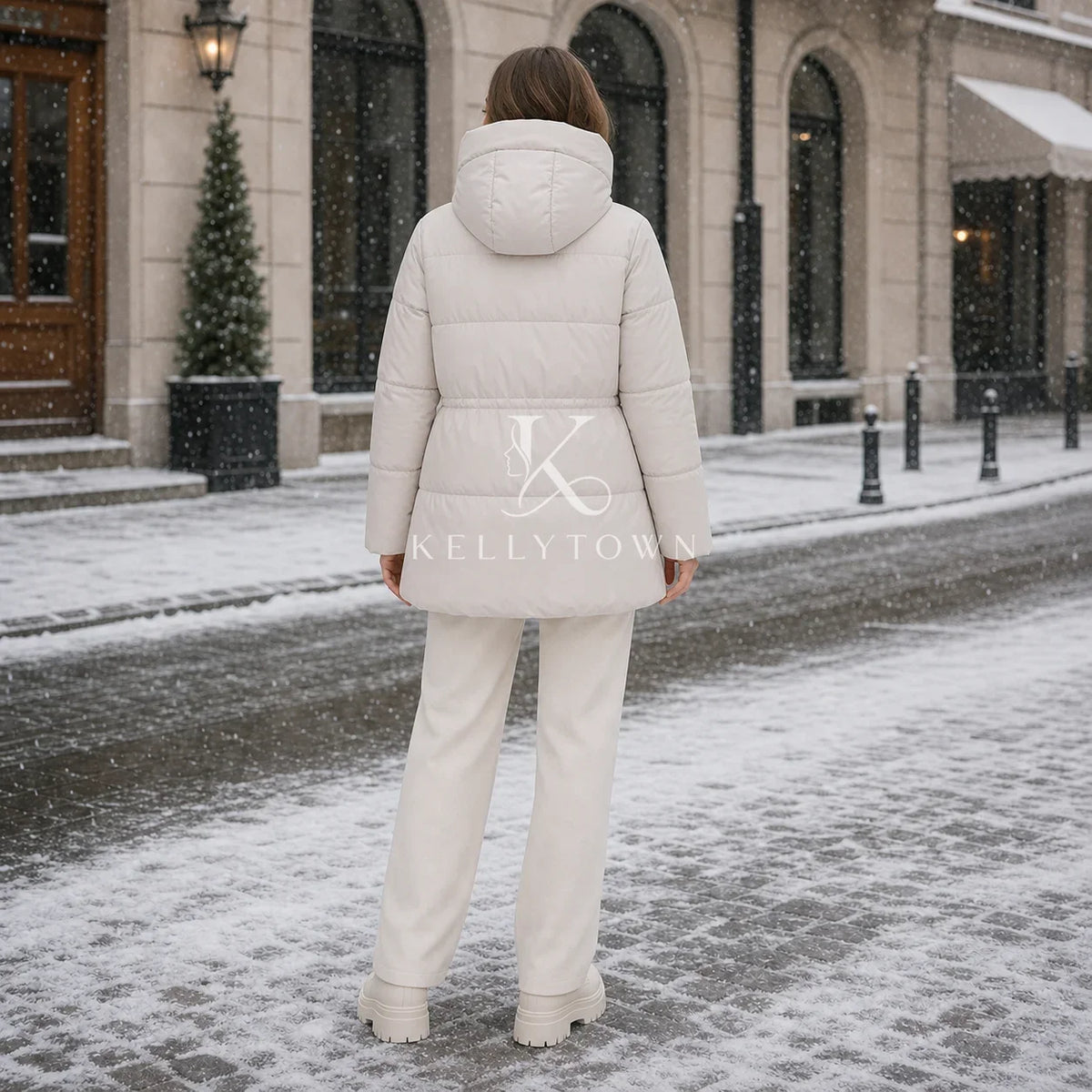 Damen Winter Steppjacke mit Kapuze & Kordelzug - Warme Puffajacke
