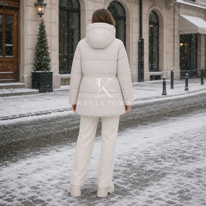 Damen Winter Steppjacke mit Kapuze & Kordelzug - Warme Puffajacke