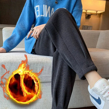 Damen Cordhose gefüttert mit Plüsch weites Bein Beige