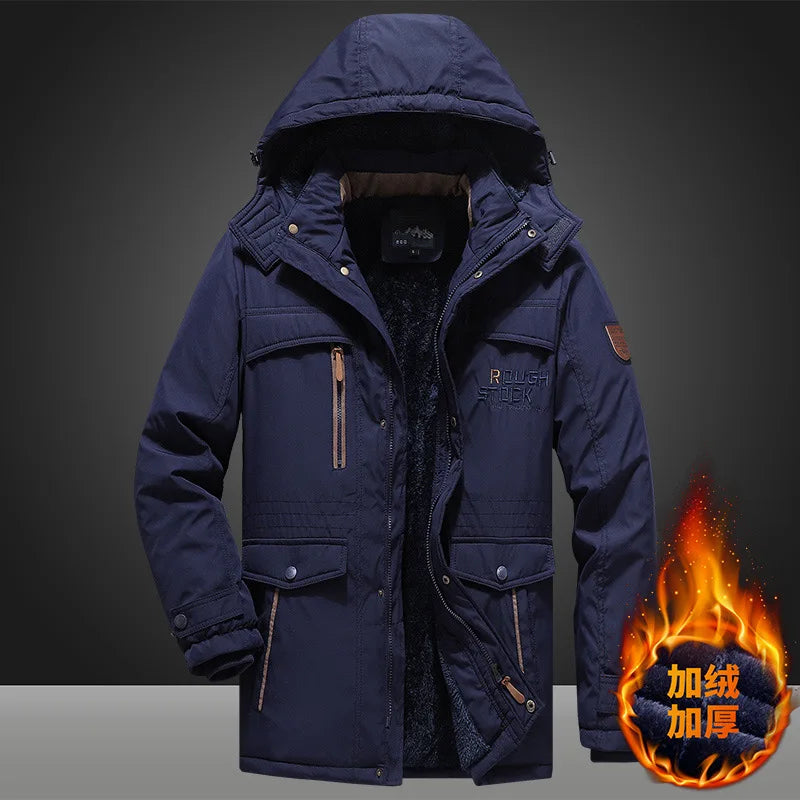 Herren Winterjacke mit Kapuze Gefütterter Parka Warm Schwarz