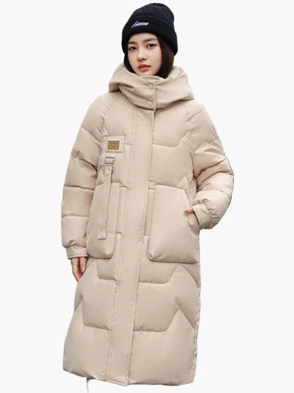 Damen Winter Daunenmantel Lang mit Kapuze, Modisch & Warm, Perfekt für kalte Tage