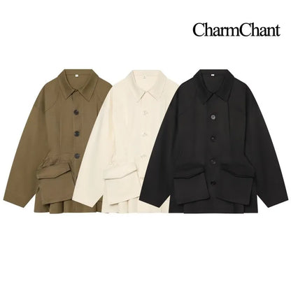 Übergangsjacke mit Kragen und Pattentaschen Locker geschnitten