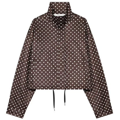 Damen Kurzjacke mit Stehkragen und Tupfenmuster - Weiß Schwarz