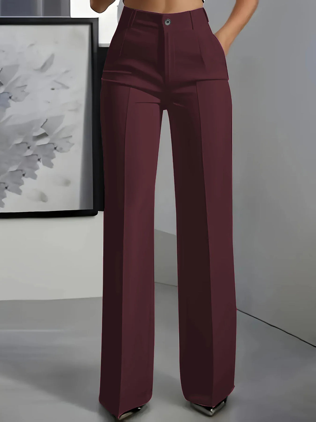 Damen Palazzo Hose Elegant Hoher Bund Weites Bein Business