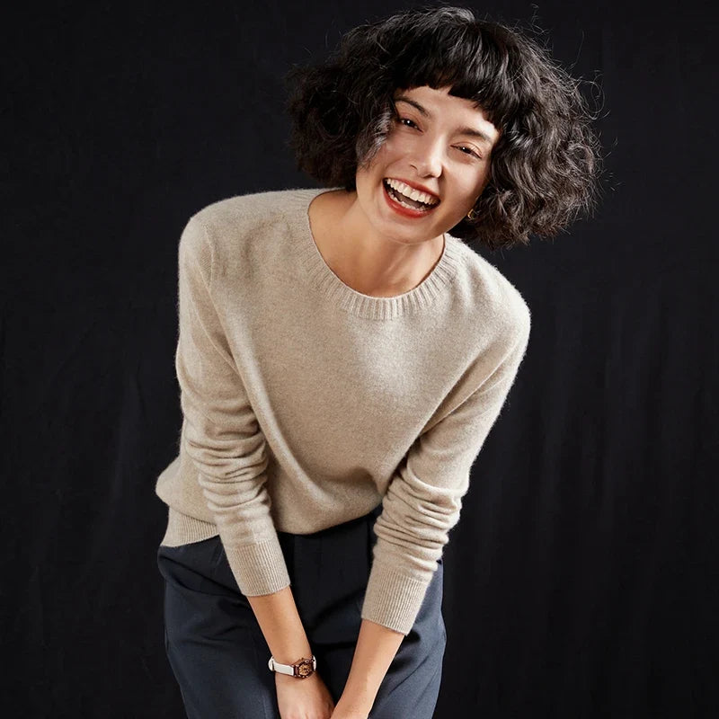 Damen Rundhals Pullover Langarm Basic Strickpullover