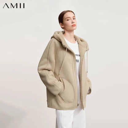 Damen Kapuzenjacke Kurz mit Reißverschluss Teddyfleece Futter