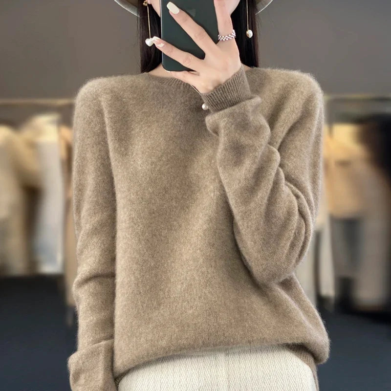 Damen Pullover Rundhals Langarm Strickpullover Weich Unifarben